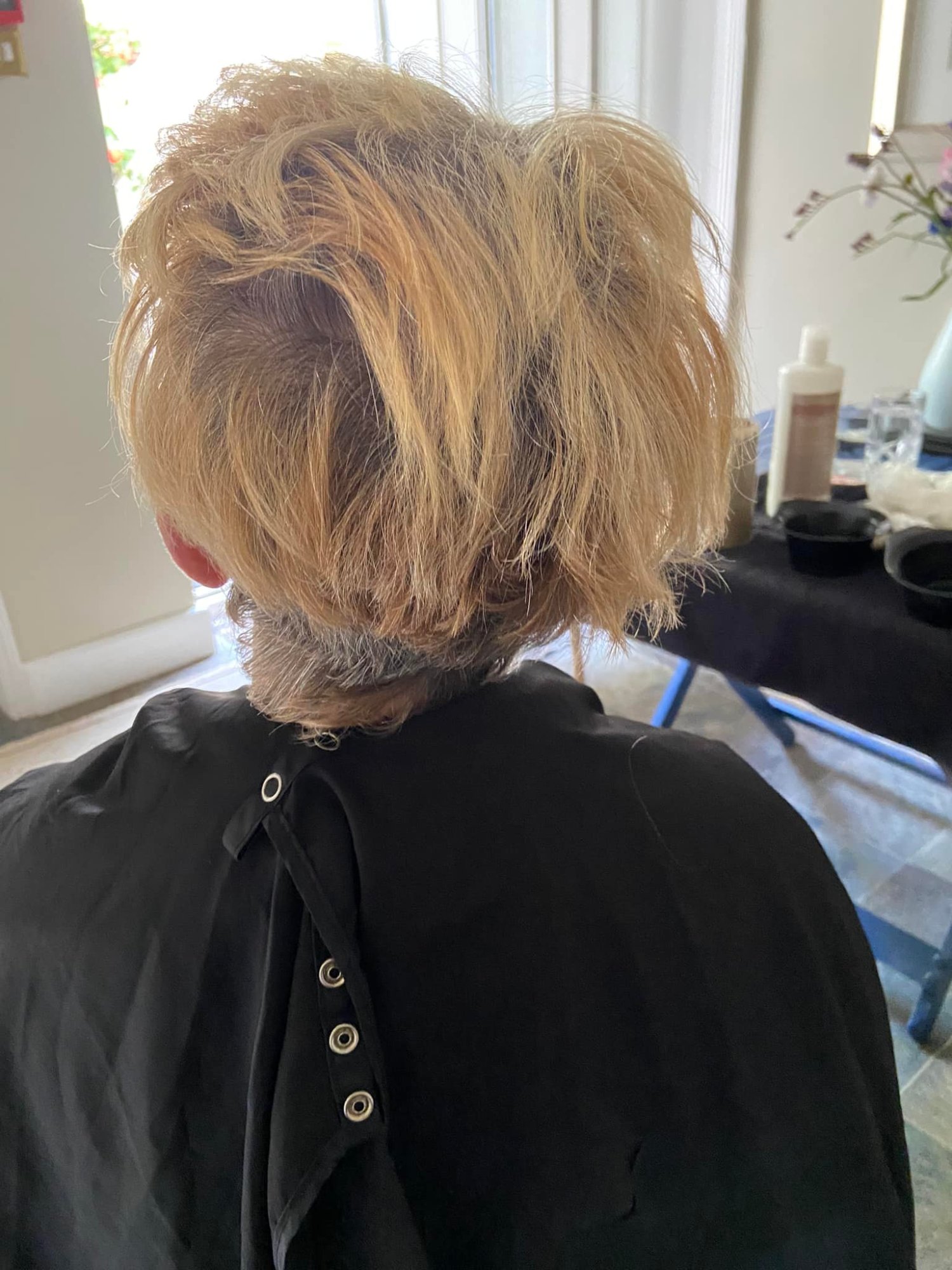 Bleach and colour process at client home. Cheryl Mobile Hairdresser Tunbridge Wells